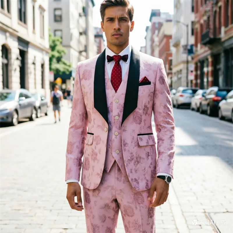 Men's Slim-Fit Jacquard Three-Piece Suit