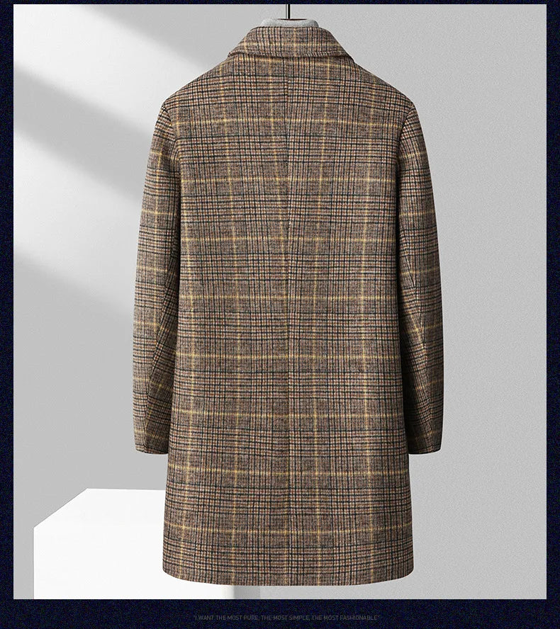 Men's Plaid Cashmere Trench Coat – Business Casual, Winter Luxury Outerwear