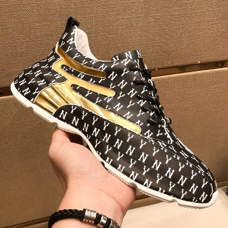Men's Fashion Print Sneakers – Lace-Up Leather Casual Shoes