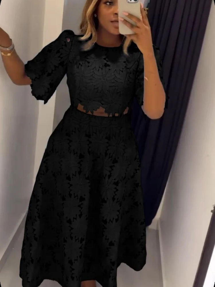 Two piece outfits women wholesale dress sets The new style hollowed out top sweet matching suit dropshopping S-3XL LADYLYS