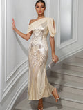 Sequin Backless Maxi Dress – Women's Elegant Chiffon Evening Gown