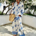 Summer Vacation Loose 2 Piece Sets Elegant Lady Long Sleeve Blouse Commute LADYLYS