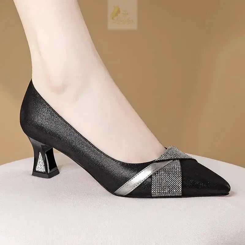 Cute Sweet Navy Blue High Quality Floral Crystal Comfort Pumps Lady Fashion LADYLYS