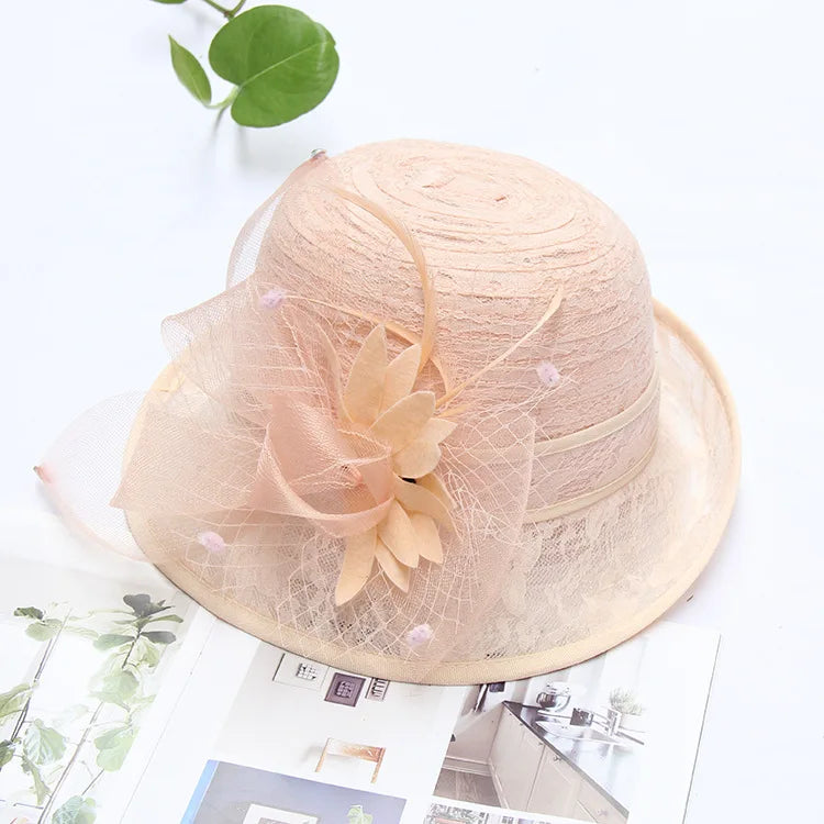 Sun Hats Women Lace Fabric Outdoor Fedora Hat Roll Rim LADYLYS
