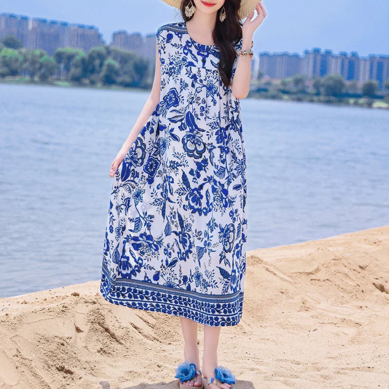 Casual Female Elegant  Print Knee-length 0-neck Floral Dress LADYLYS