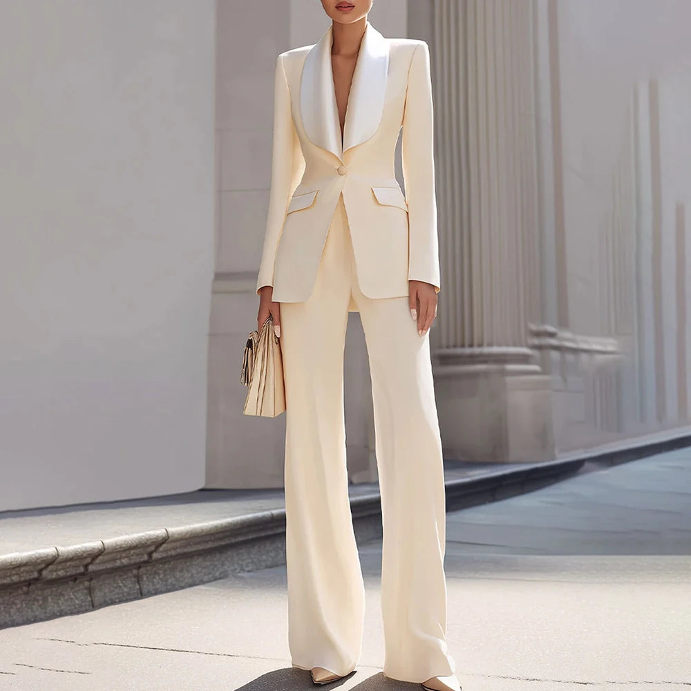 Suits Blazer Luxury One-Button Shawl Lapel Slim Fit Jacket Pants Sets Evening Female Clothing Outfits LADYLYS