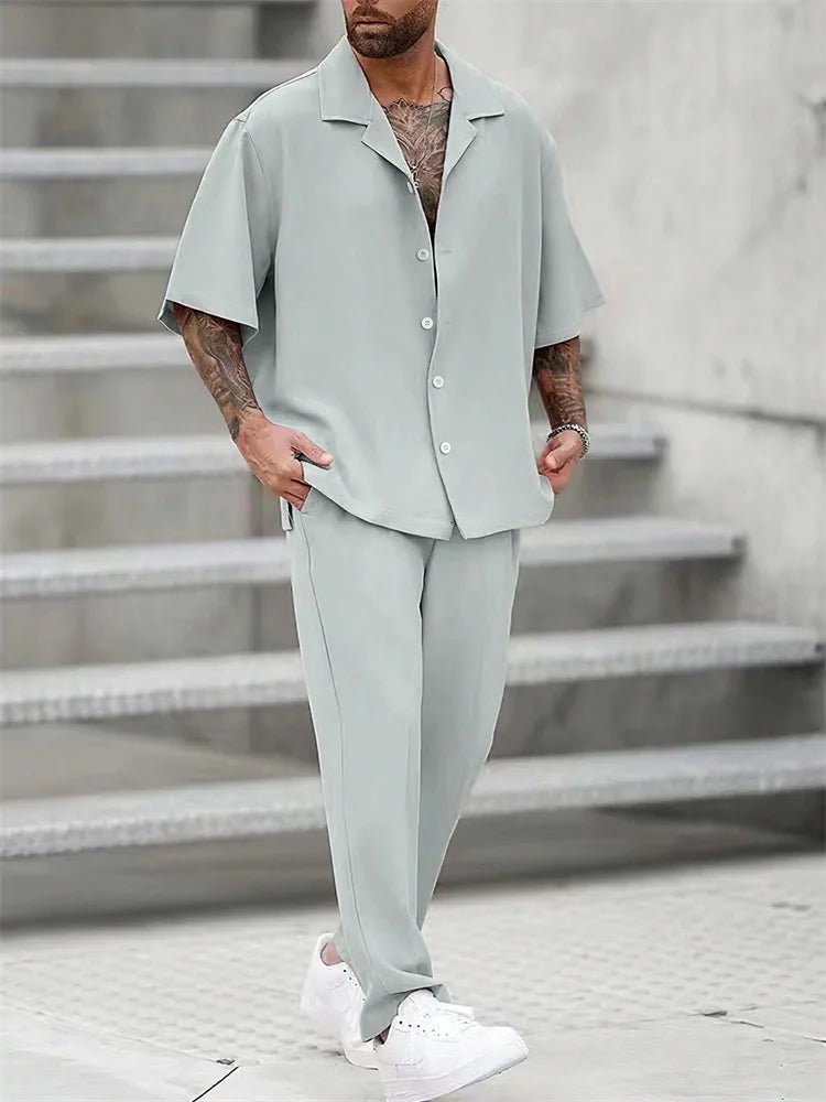 Striped 3D Printed Men's Autumn Shirt Set Trendy And Fashionable LADYLYS