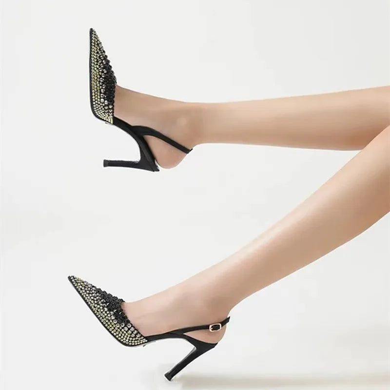 Luxury Rhinestones Gradient Slingbacks Women Pumps Fashion Bling Crystal LADYLYS