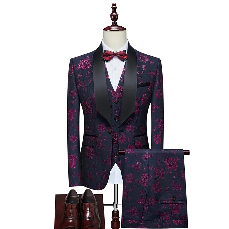 Men's Slim-Fit Jacquard Three-Piece Suit