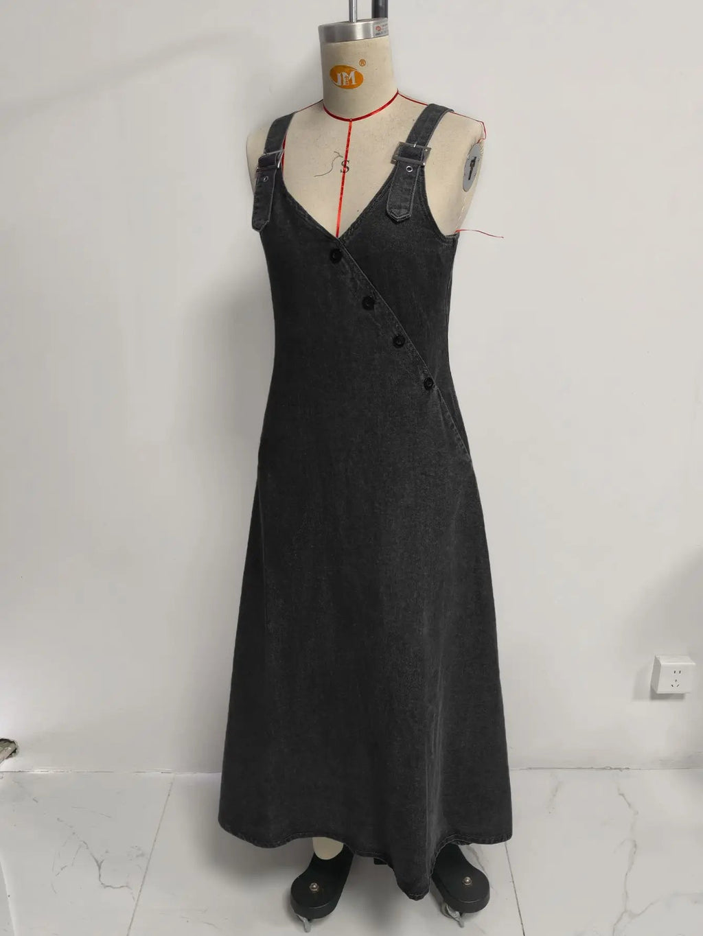 Women Denim Suspender Dress Sleeveless Overall Dresses Distressed Backless V Neck Button Washed Vestidos Summer Sundress A Line LADYLYS