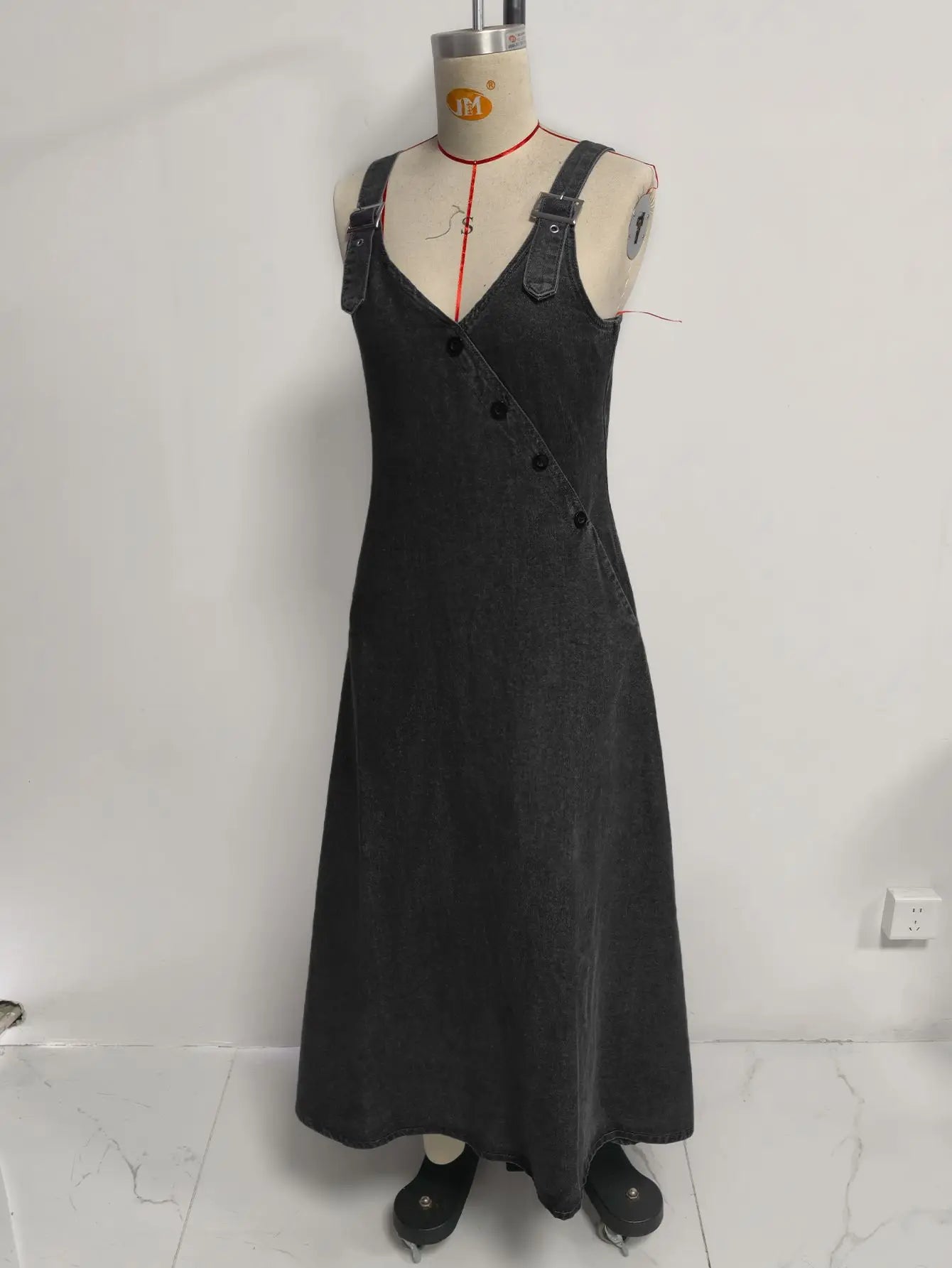 Women Denim Suspender Dress Sleeveless Overall Dresses Distressed Backless V Neck Button Washed Vestidos Summer Sundress A Line LADYLYS