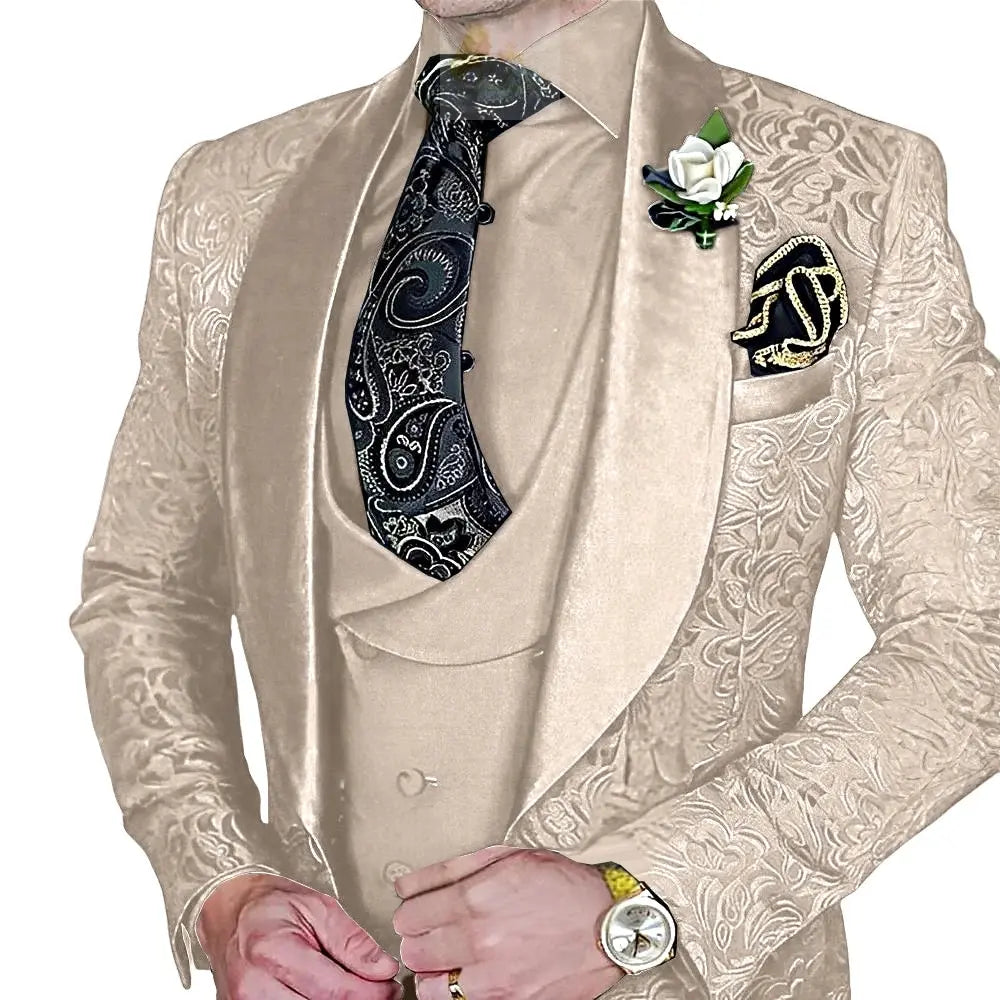 Elegant, high-quality 3-piece Jacquard suit set for men LADYLYS
