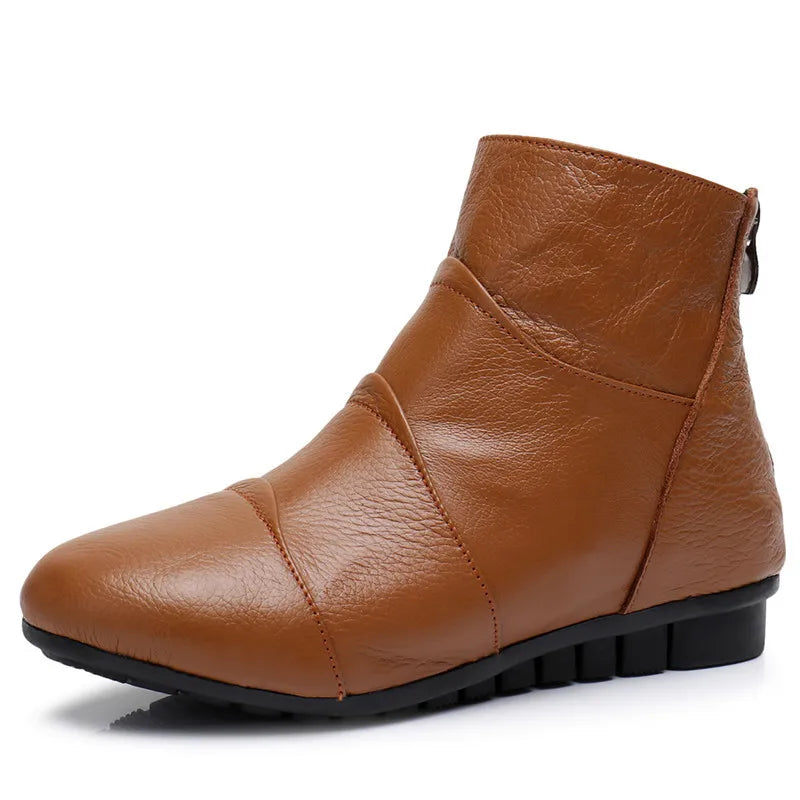 Women's Genuine Leather Platform Ankle Boots – Zip-Up Wedge Booties with Plush Option