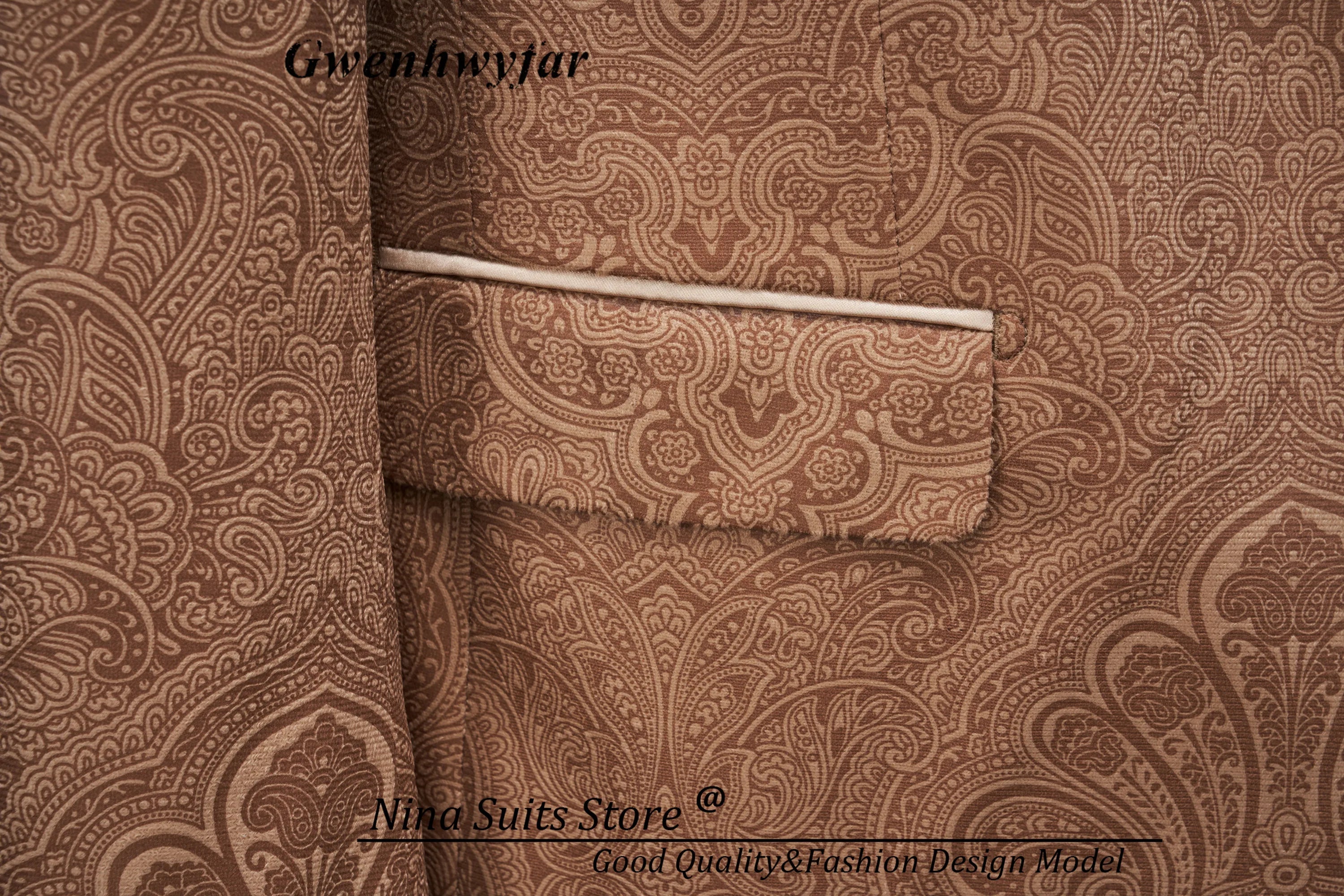 Men Suits Cashew Flower Jacquard Tuxedos Groom Wear Formal Party Suit LADYLYS
