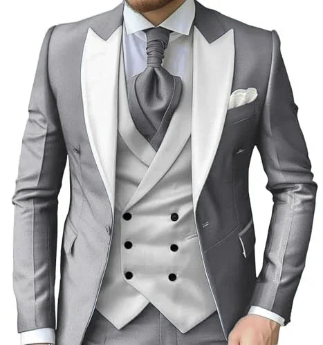 Men's Slim-Fit Three-Piece Suit with Peak Lapels