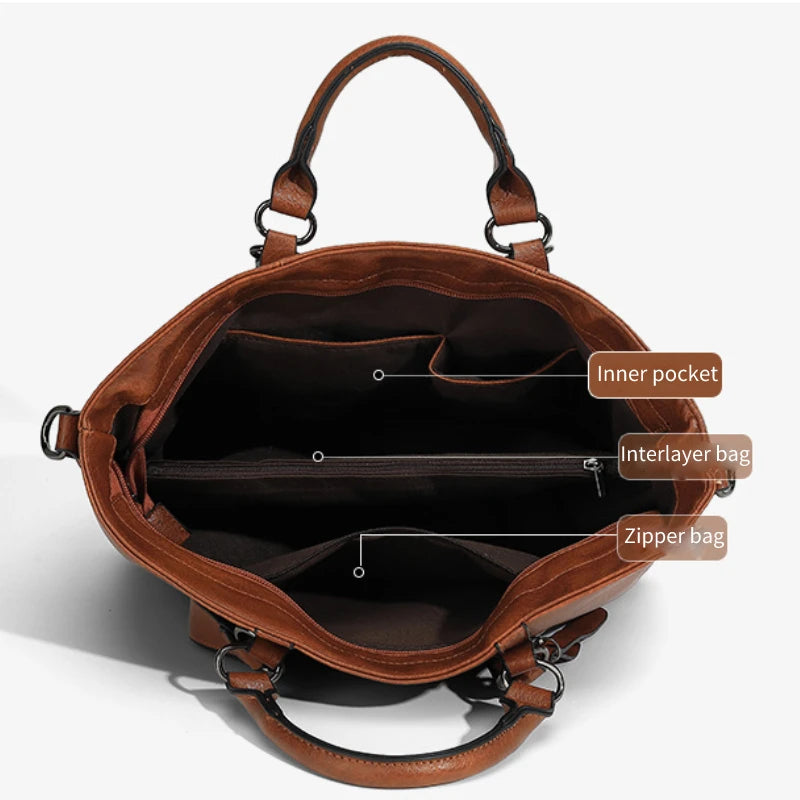 Soft PU Tote Bag for Women – Multi-Pocket Shoulder Handbag