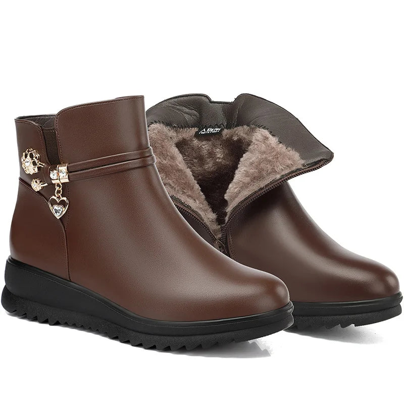 Women's Rhinestone Ankle Boots – Plush-Lined Zip-Up Low Heel Booties