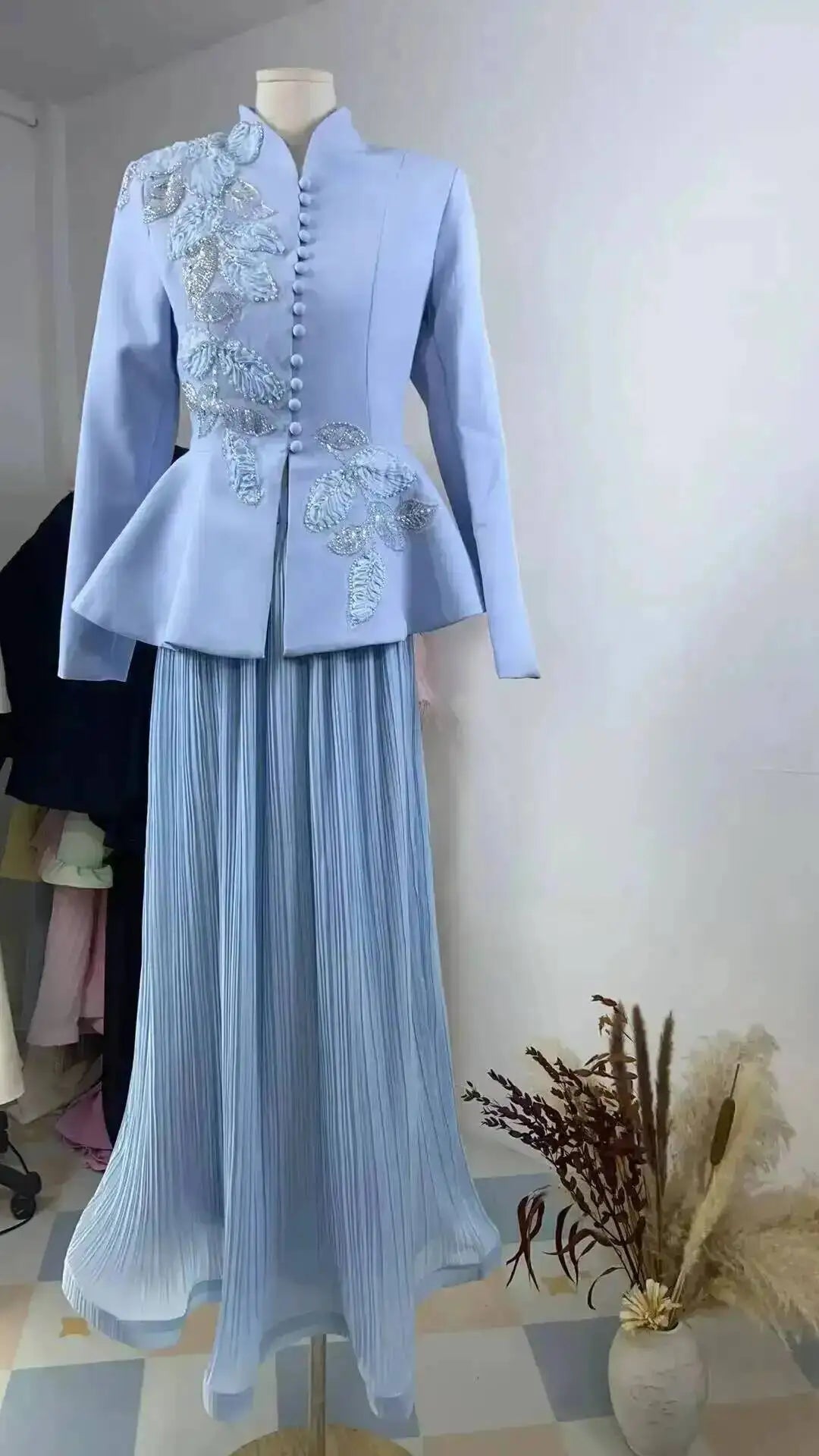 Women’s V-Neck Blouse and A-Line Skirt Two-Piece Set