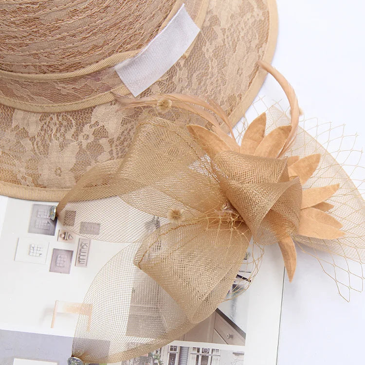 Sun Hats Women Lace Fabric Outdoor Fedora Hat Roll Rim LADYLYS