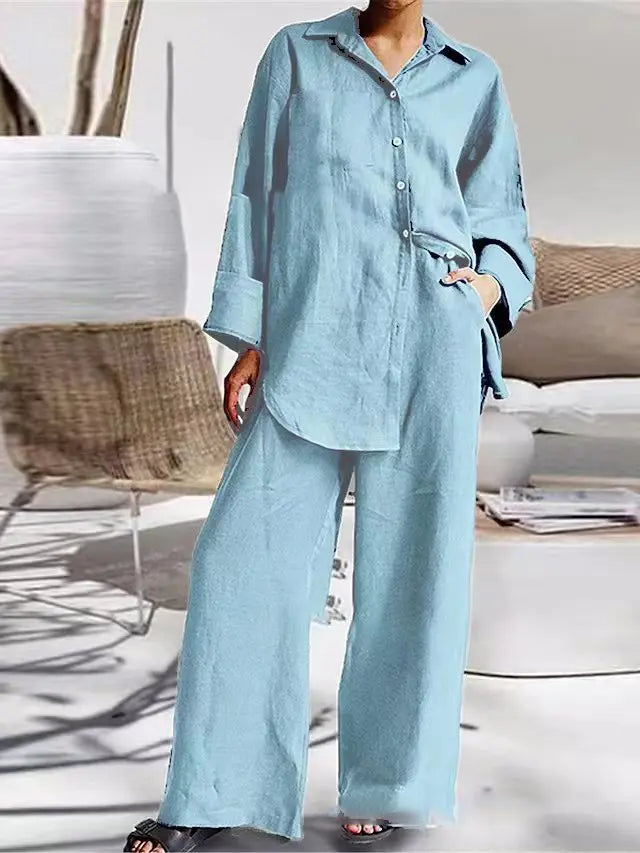 Autumn Long Pant Sets New Cotton Linen Women Casual Style LADYLYS