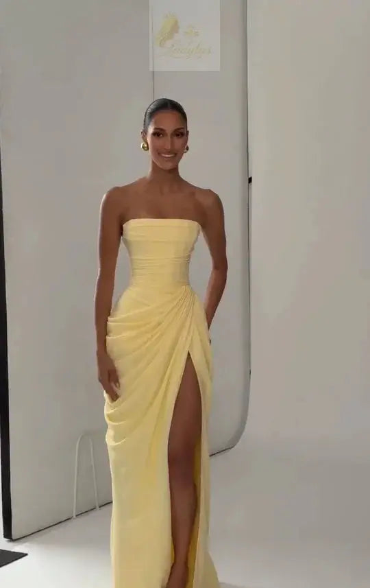 Sexy Solid Pleated Strapless Dress Lady Chic Off-shoulder Backless LADYLYS