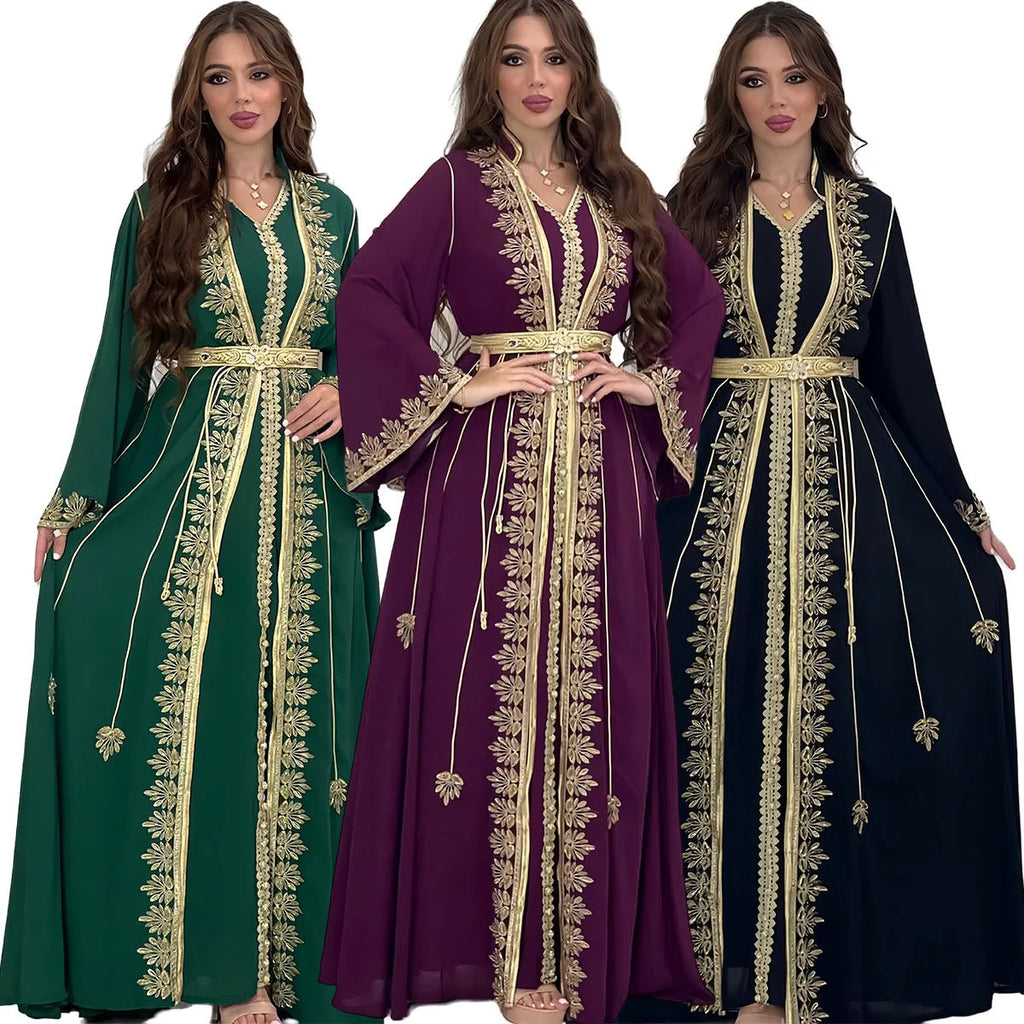 Robe brodée pour femme musulmane, ensemble 2 pièces, tenue de soirée, style ramadan Matutina-Chic