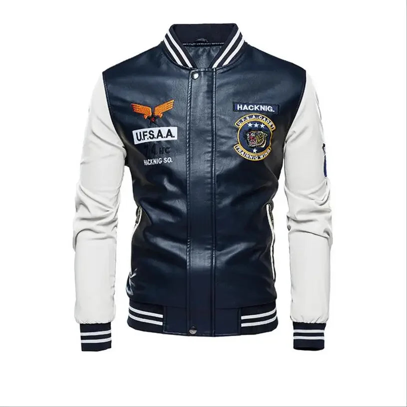 Men's Slim-Fit PU Leather Moto Jacket – Zip-Up, Wool-Lined, Multi-Color