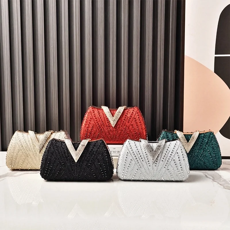 Diamond Silver Shoulder Bags for Women Wedding Inspired Designer Handbags 2026 Luxury Quality V Hasp Rhinestone Crossbody Bags LADYLYS