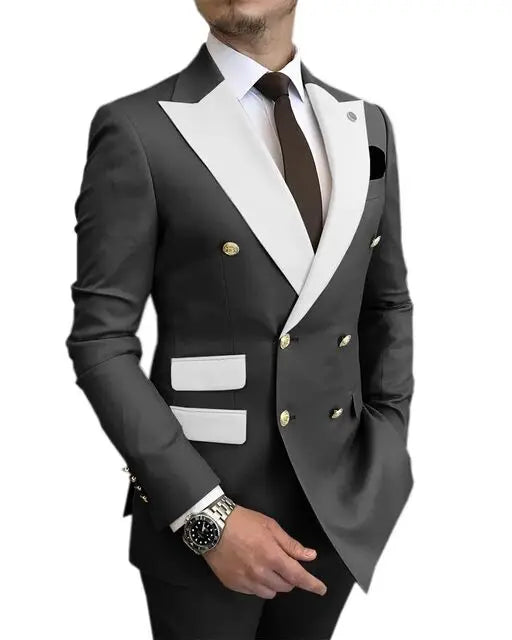 Jacket Pants Gold Buttons Party Tuxedo Dress Double Breasted Men Suits LADYLYS