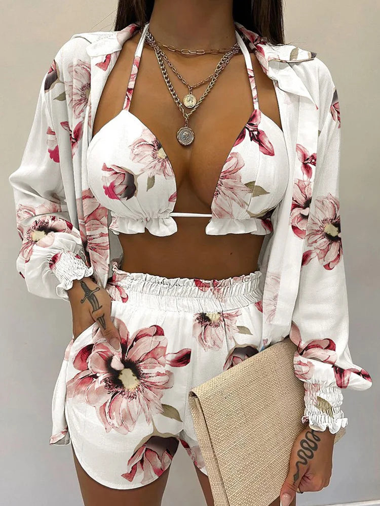 Three Pieces Swimwear Sexy Beachwear Bathing Suit Shorts Cover Up LADYLYS