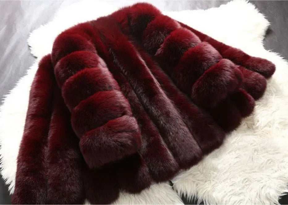 Women's Short Faux Fur Jacket with Puff Sleeves