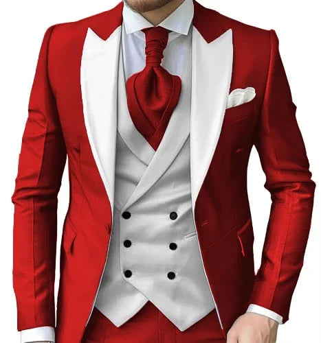 Men's Slim-Fit Three-Piece Suit with Peak Lapels