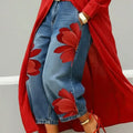 Women's Chic Printed Patchwork Straight Trousers | Loose Office Casual Pants