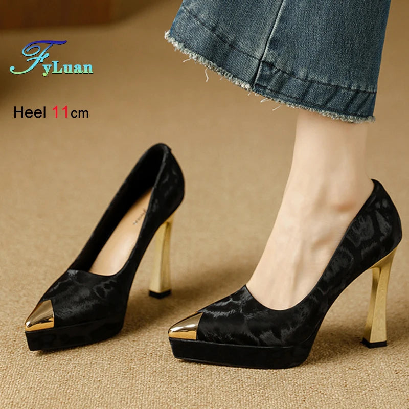 Leopard Print Women's Shoes Thin Heels 11cm Pointed Toe Shallow Ladies Pumps LADYLYS