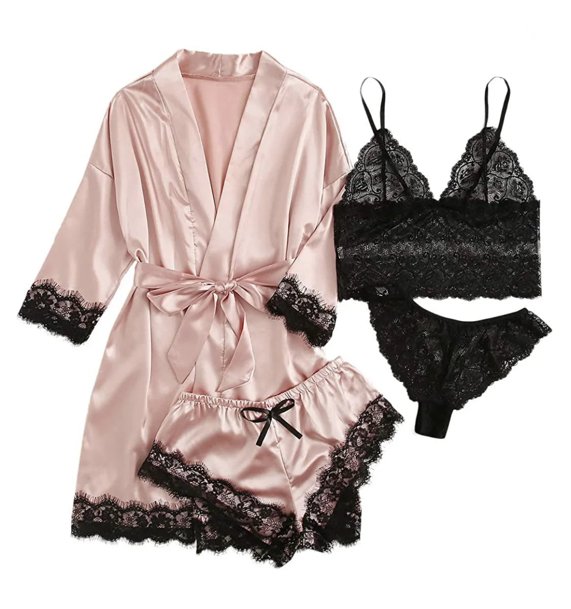 Pajama Fashion 4-piece Set Lace Satin Strap Sexy, Comfortable LADYLYS