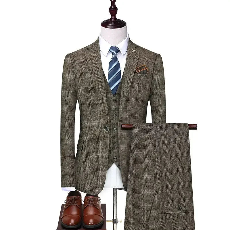 Men's Linen 3-Piece Suit Set – Blazer, Vest & Trousers