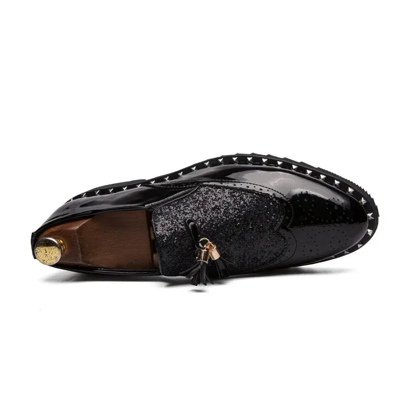 Men's Sequin Loafers in Black & Black Gold