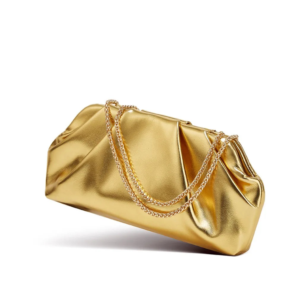 Folded Cloud Bag New Foreign Trade Style, Trendy Silver Handbag LADYLYS