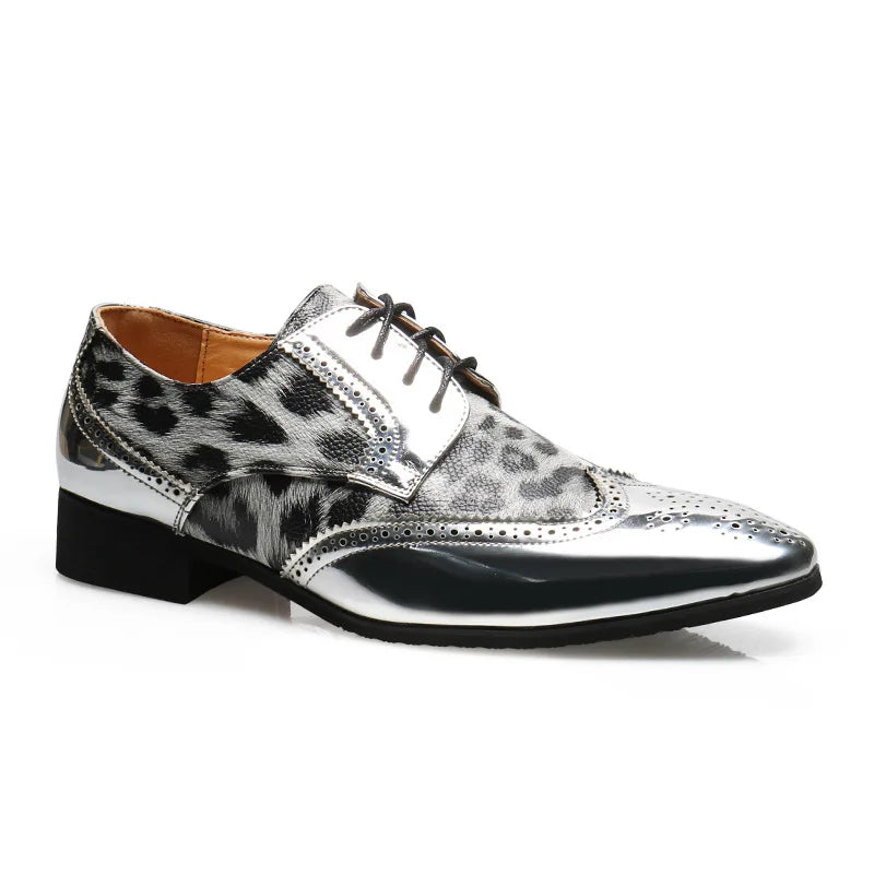 Men's Luxury Leopard Print Oxford Shoes — Gold & Silver Brogues LADYLYS