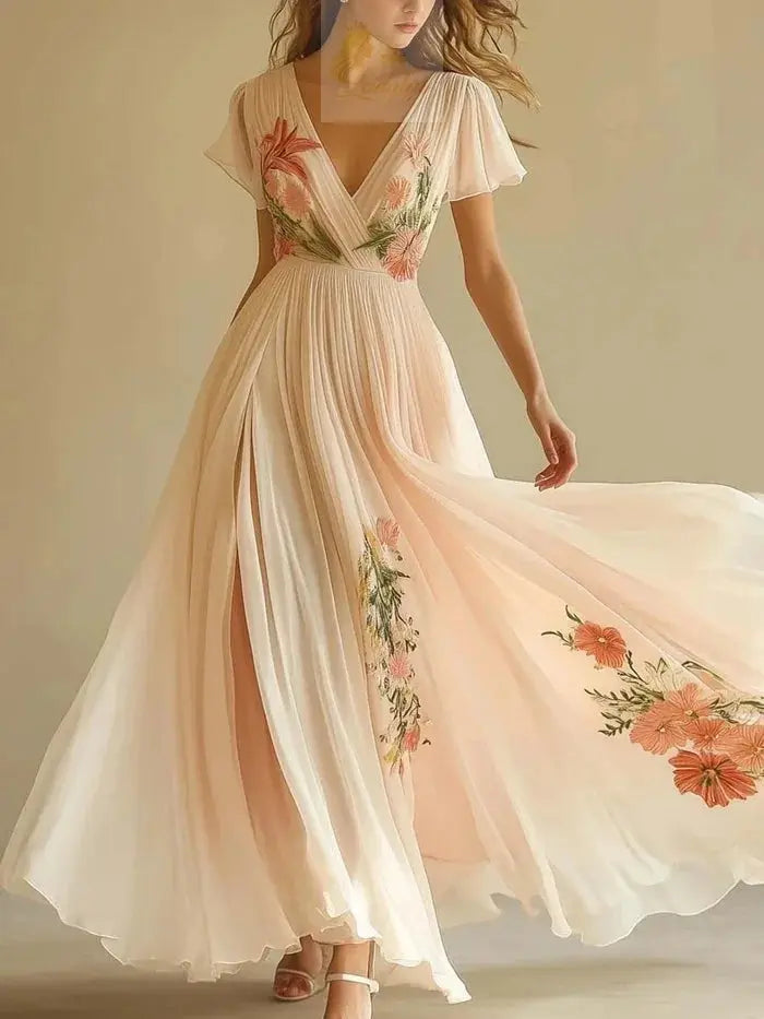 Trend Summer Short Sleeve High Waist Dresses Sexy V Neck Floral Printed LADYLYS