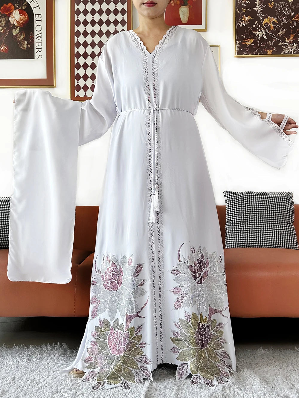 Muslim Party Dress Chiffon Diamond Long Sleeve Casual LADYLYS