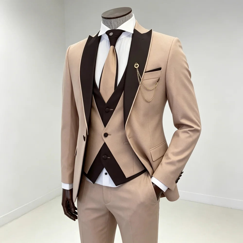 Men's Solid-Colour Three-Piece Suit Set