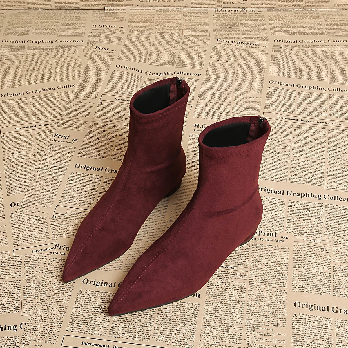 Women's Faux Suede Pointed Toe Mid-Calf Boots – Warm Flannel Lining, Low Heel