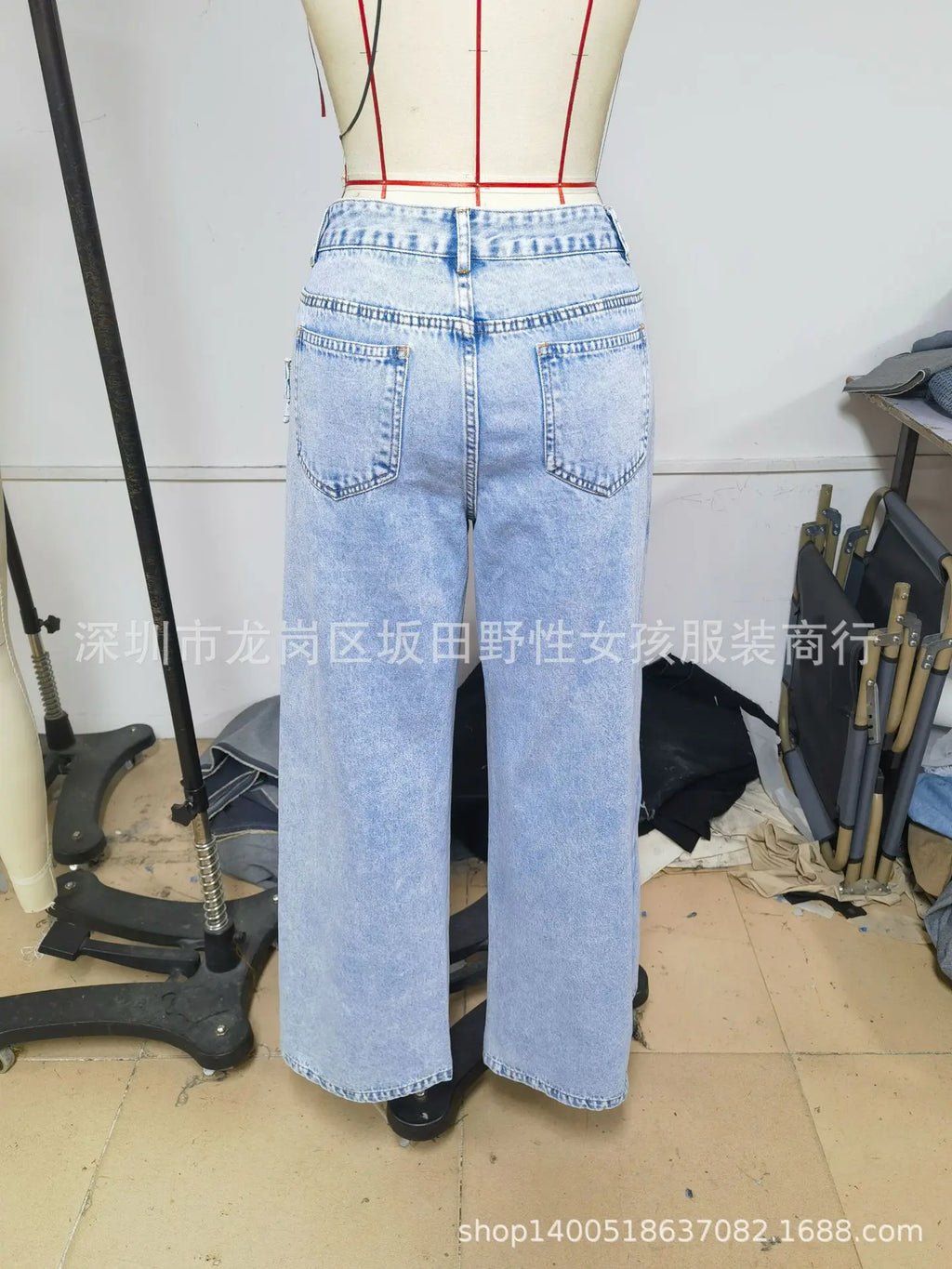 Women's Vintage Straight-Leg Jeans – High Waist, Splice Detail, Y2K Streetwear