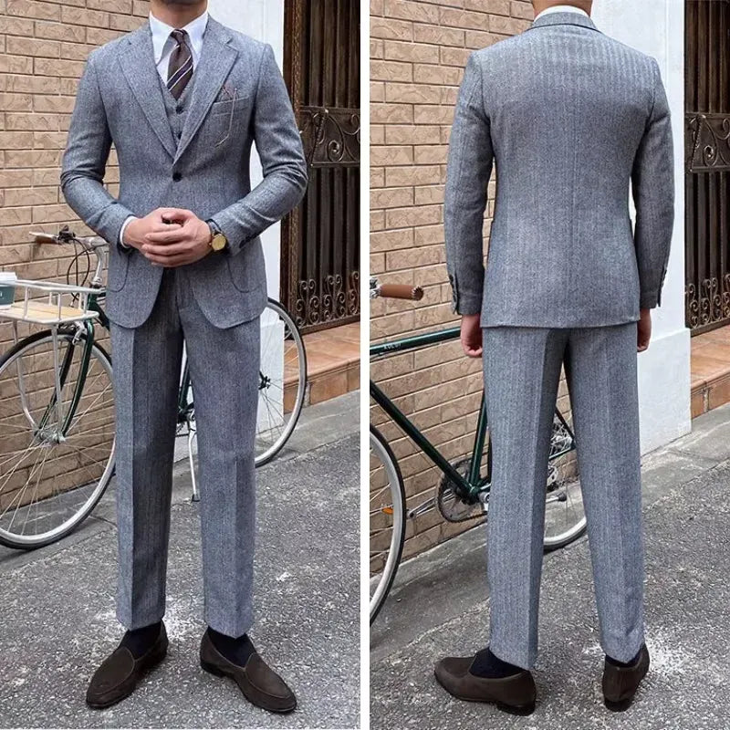 Men's Slim-Fit Herringbone Three-Piece Suit