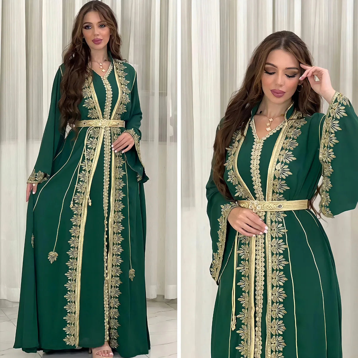 Robe brodée pour femme musulmane, ensemble 2 pièces, tenue de soirée, style ramadan Matutina-Chic