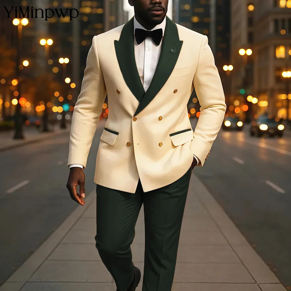 Men's Double-Breasted 2-Piece Slim Fit Suit with Notched Lapels