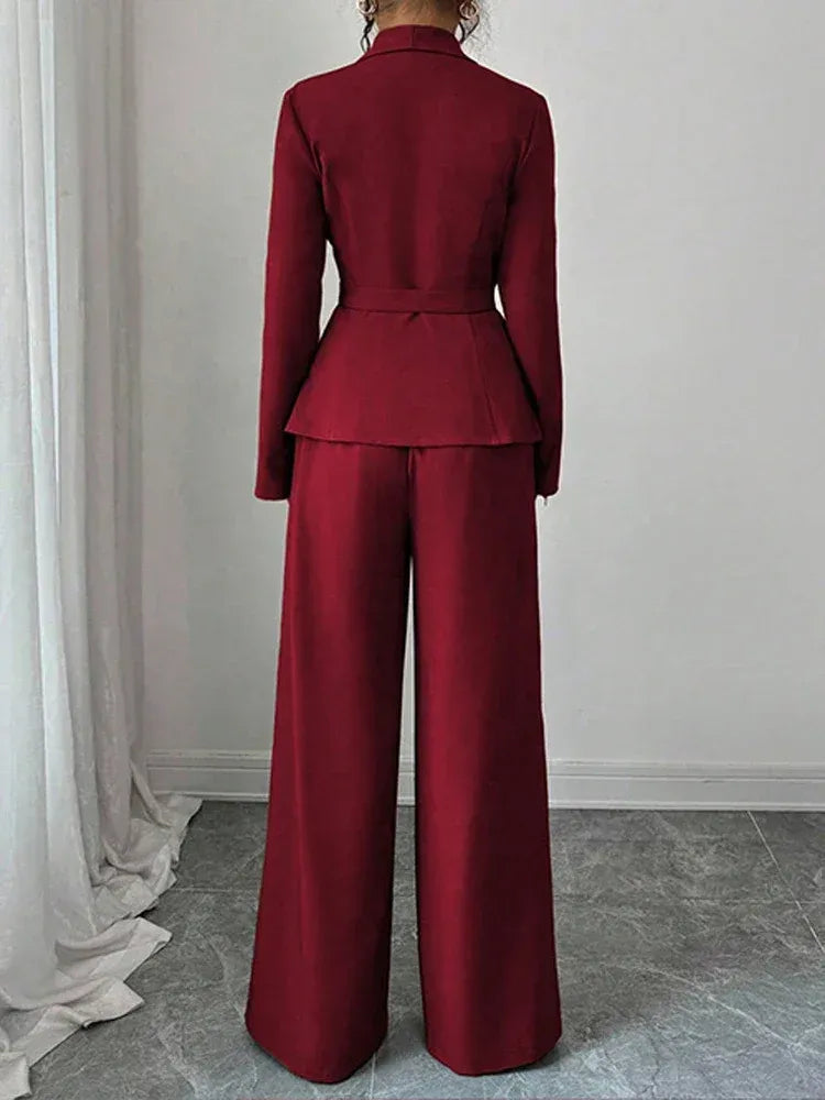 Women's Blazer & High-Waisted Wide-Leg Trousers Set