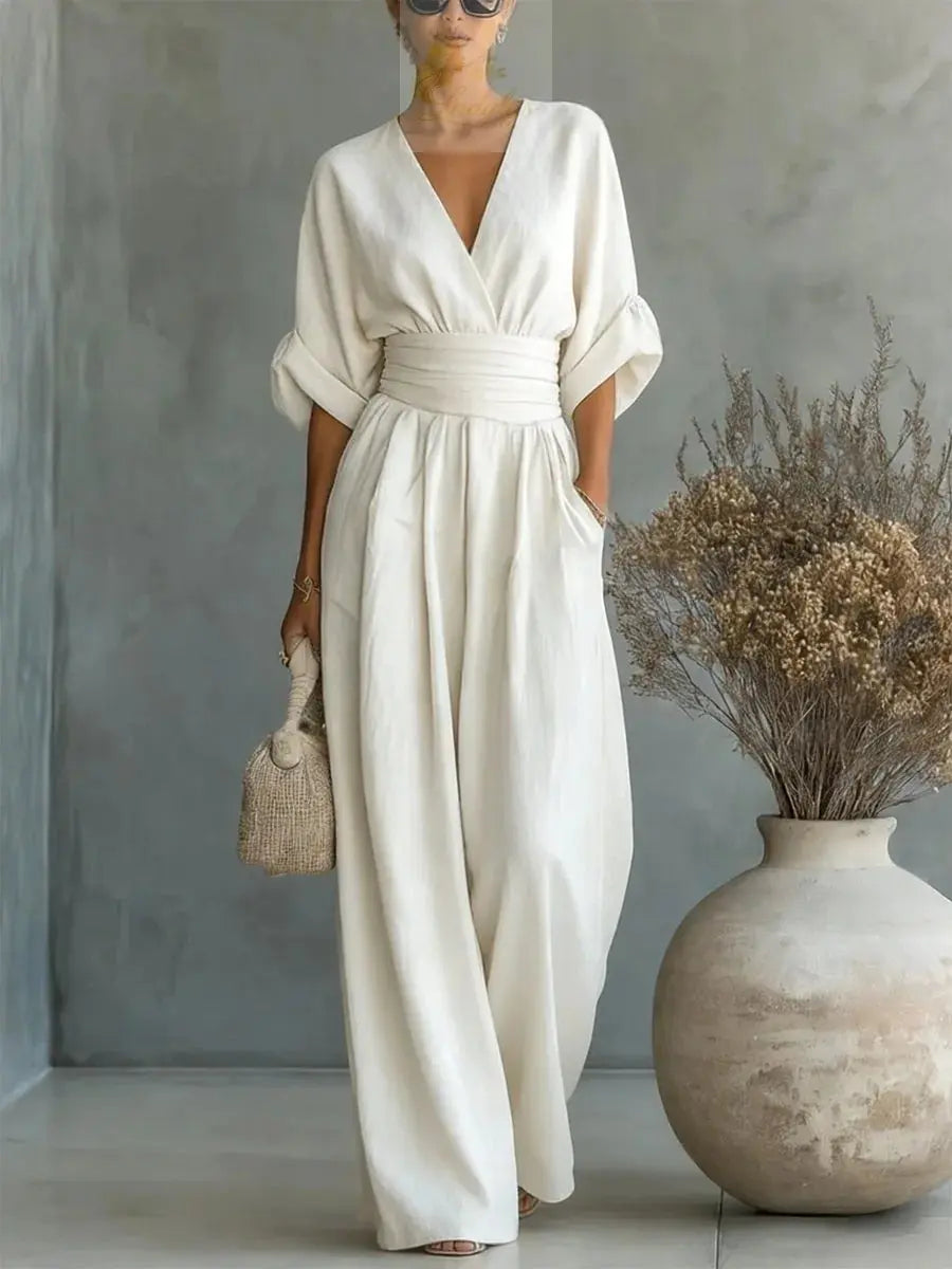 Jumpsuit Fashion High Waist V-neck Casual Sexy  Solid Color LADYLYS