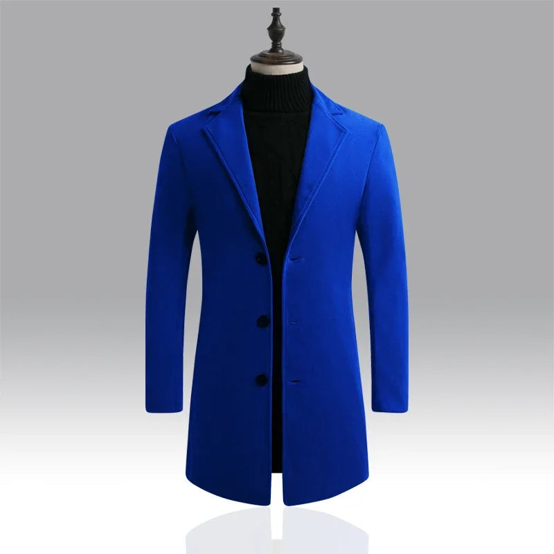 Long Cotton Coat New Wool Blend Pure Color Casual Business Fashion Men's Clothing LADYLYS